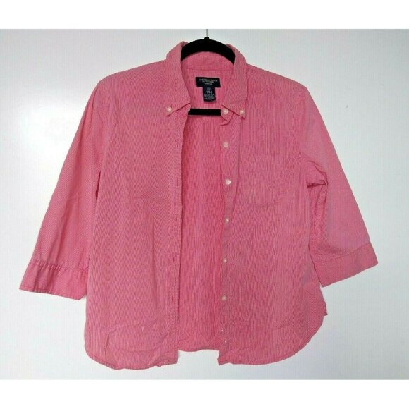 Womens American Eagle top shirt button-up Sz M Pink AE fine-plaid STRETCH collar - Picture 1 of 6